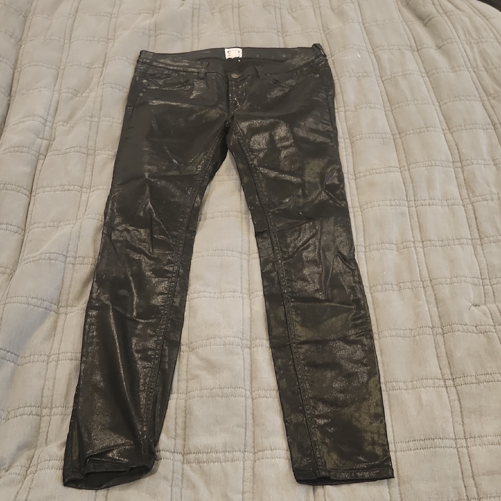 ASOS Shiny Black Skinny Coated Jeans Size 8!